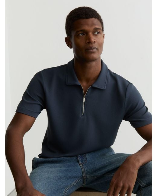Reiss Blue Half-Zip Textured Polo Shirt for men
