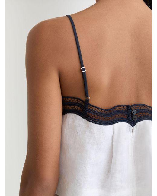 Reiss White Felicity - Ivory/navy Linen Scallop-trim Cami Top, Us 6