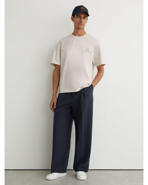 Reiss White Monogram Butter Relaxed-Fit T-Shirt for men