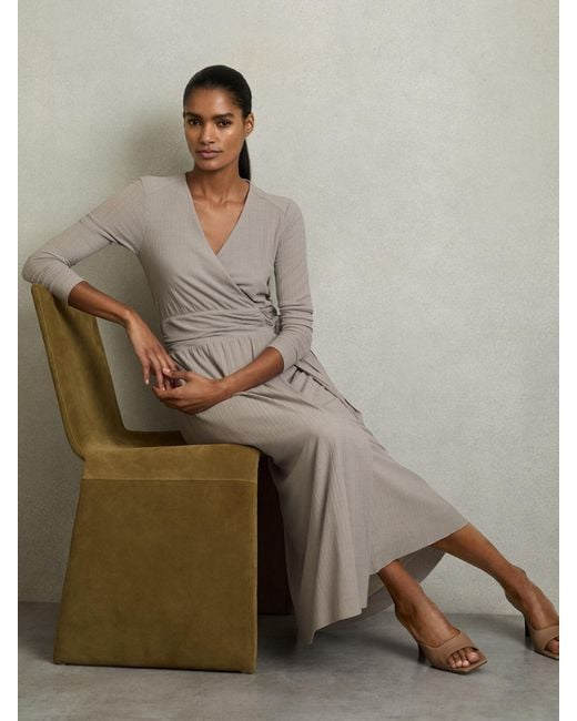 Reiss Natural Jersey Wrap-Tie Midi Dress
