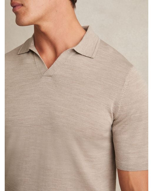 Reiss Natural Merino Wool Open-Collar Polo Shirt for men