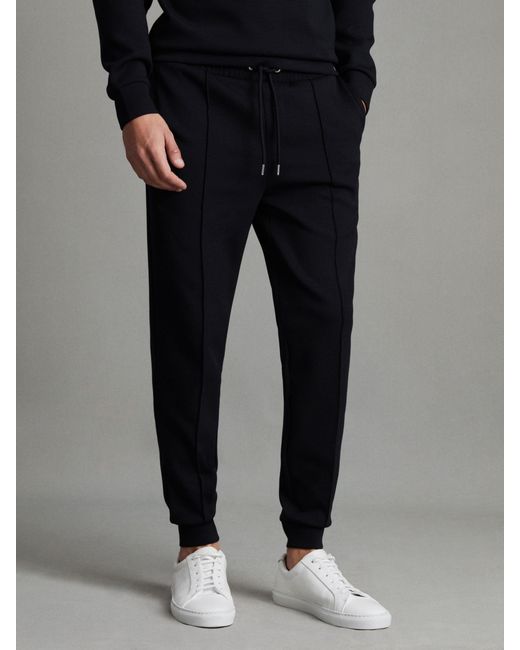 Reiss Black Premier Drawstring Joggers Plain for men