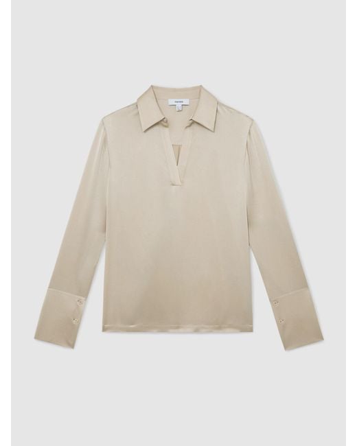 Reiss Natural Silk Open-Collar Blouse