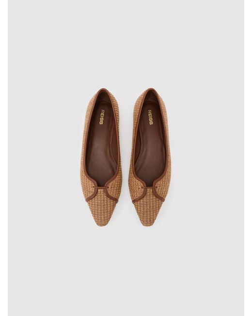 Reiss White Raffia-Effect Pointed-Toe Ballerina Shoes