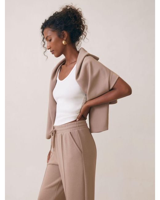 Reiss Natural Jemma - Taupe Neutral Premium Interlock Wide-leg Joggers, L Long (us 12-14)