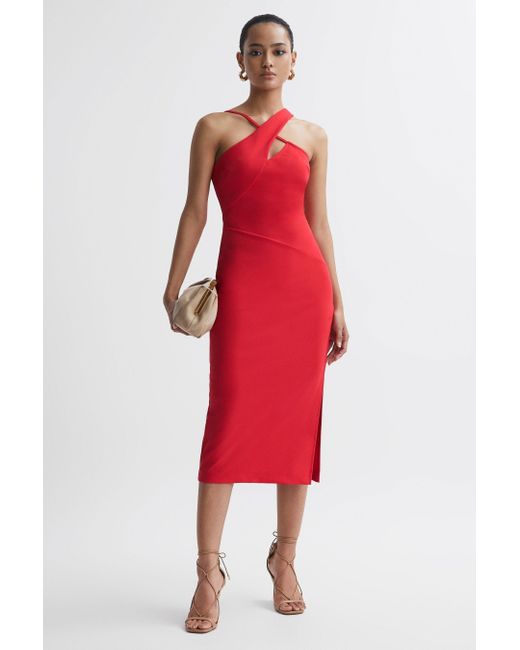 Reiss Halle - Red Bodycon Cut-out Midi Dress