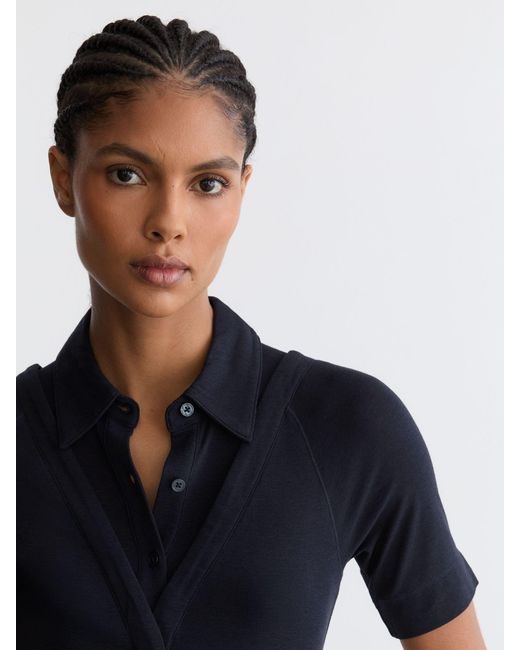 Reiss Blue Collar-Insert Jersey-Knit Top With Wool