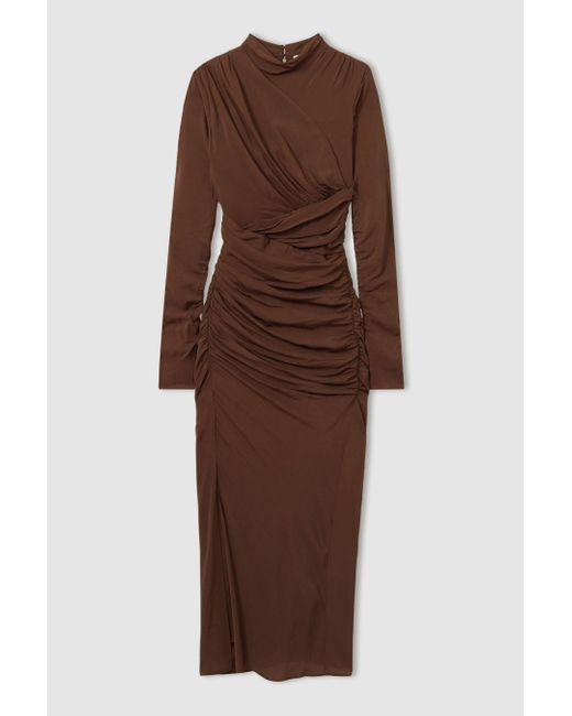 Reiss Brown Kelly - Chocolate Jersey Ruched Midi Dress, Us 14