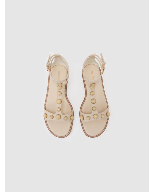 Reiss Black Leather Studded Flat Sandals