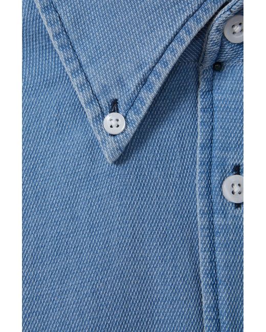 Reiss Gray Minoa - Washed Blue Chambray Pique Button-through Shirt for men