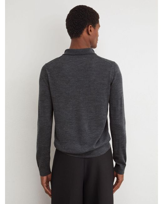 Reiss Gray Derby Marl Merino Wool Long-Sleeve Polo Shirt for men