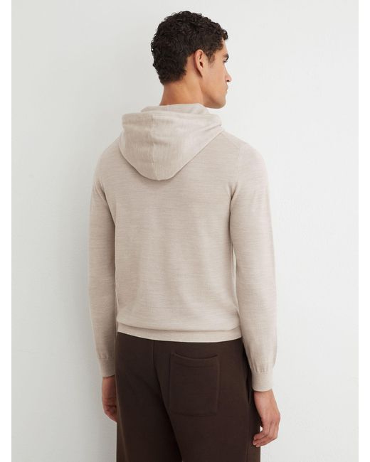Reiss Natural Holland - Stone Mouline Merino Wool Drawstring Hoodie, Xxl for men
