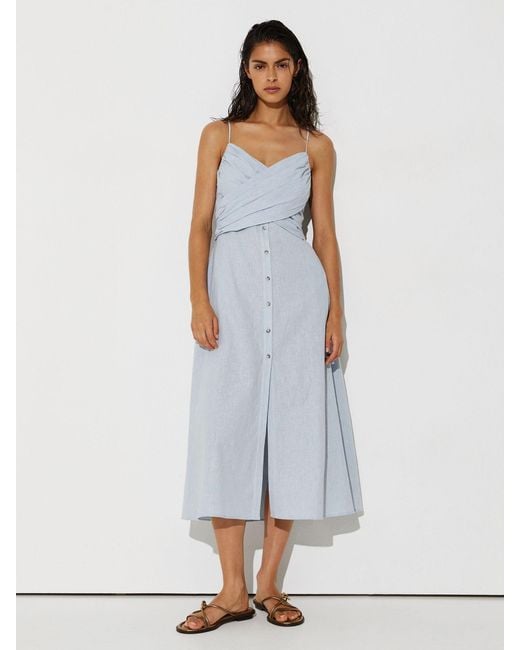 Reiss White Linen-Cotton Draped Midi Beach Dress
