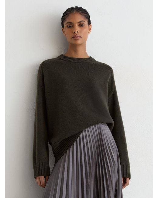 Reiss Black Wool-Cashmere Crew-Neck Raglan Jumper