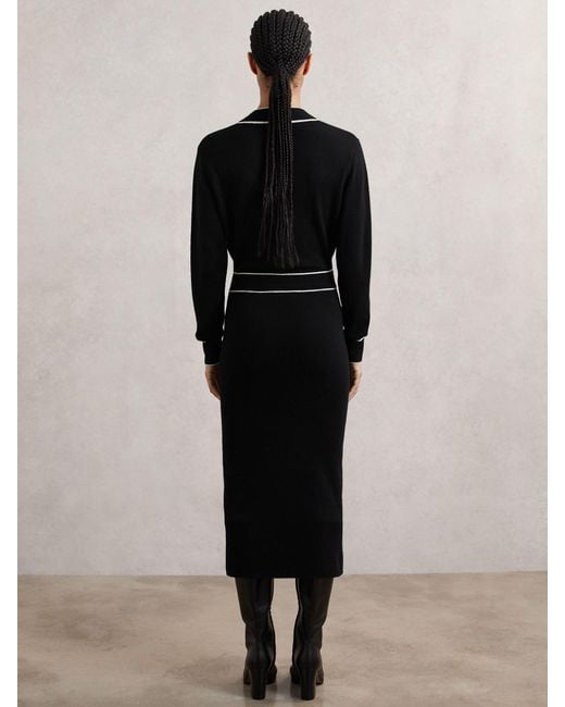 Reiss Black Petite Wool-Blend Tipped Dress With Cashmere