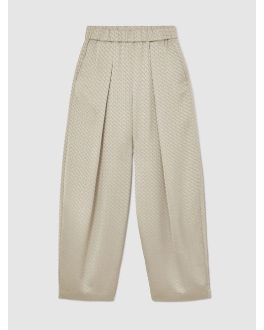 Reiss Natural Dia - Champagne Neutral Jacquard Pleated Tapered Trousers, Us 12 R