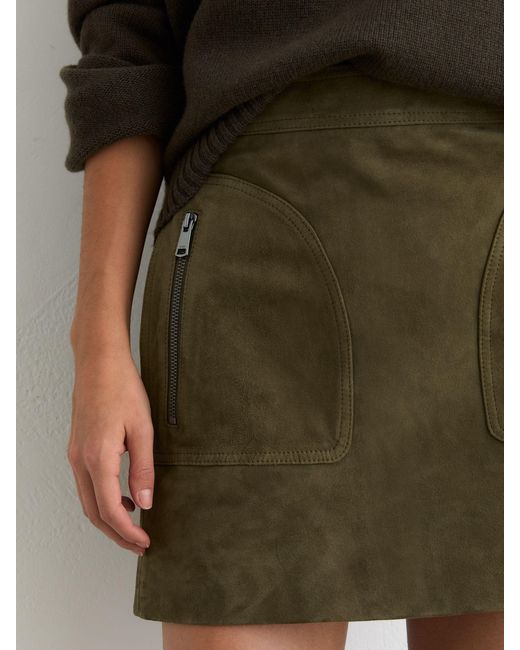 Reiss Multicolor Tate - Khaki Green Suede Zip-pocket Mini Skirt, Us 12