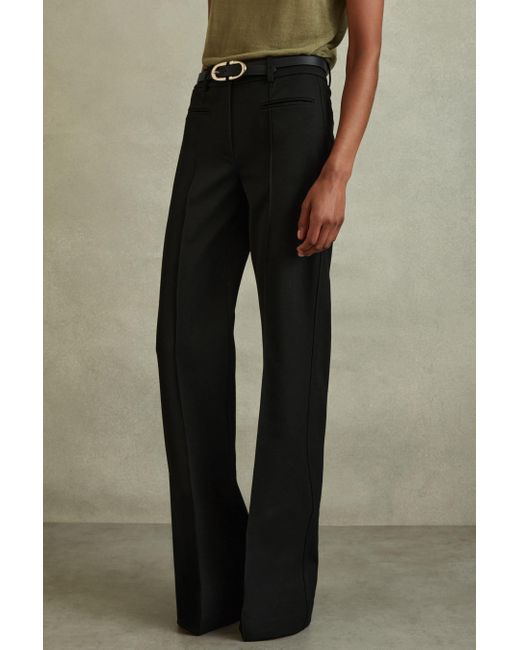 Reiss Claude - Black High Rise Flared Trousers, Uk 10 L
