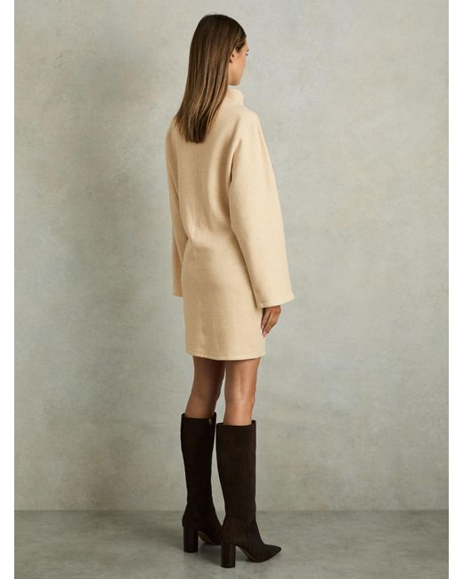 Reiss Natural Amelie - Cream Cotton-blend Jersey Funnel-neck Dress, X-small (us 2)