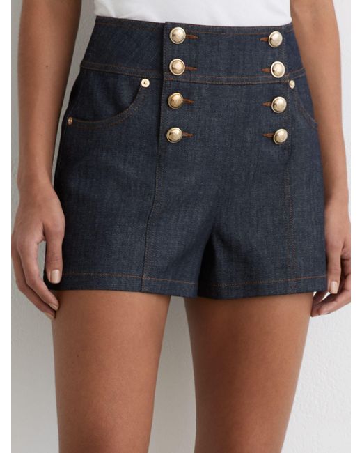 Reiss Black Button-Detail Denim Shorts