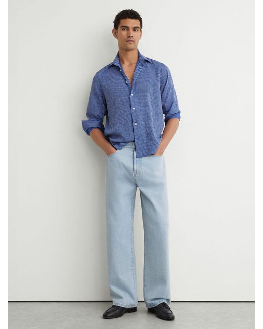 Reiss Blue Pinstripe Long-Sleeve Regular-Fit Shirt for men