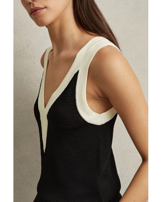 Reiss Tessa - Black/white Colourblock V-neck Vest, Xs
