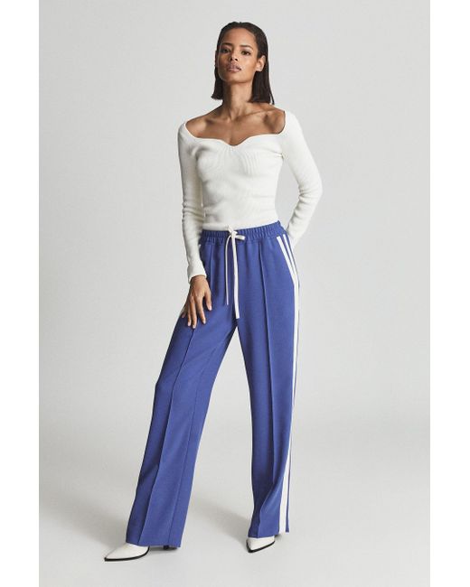 Reiss Frazer - Blue Frazer Regular Wide Leg Side Stripe Trousers