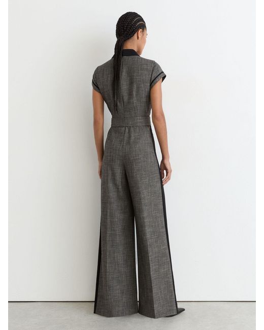 Reiss White Collared Wide-Leg Belted Jumpsuit