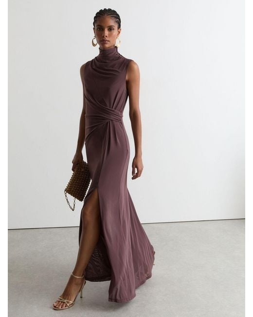 Reiss Dylan - Taupe Brown Draped-detail Sleeveless Maxi Dress, Us 10