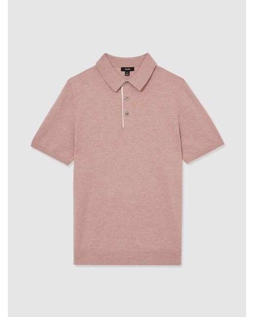 Reiss Pink Contrast Placket Polo Shirt With Cotton for men