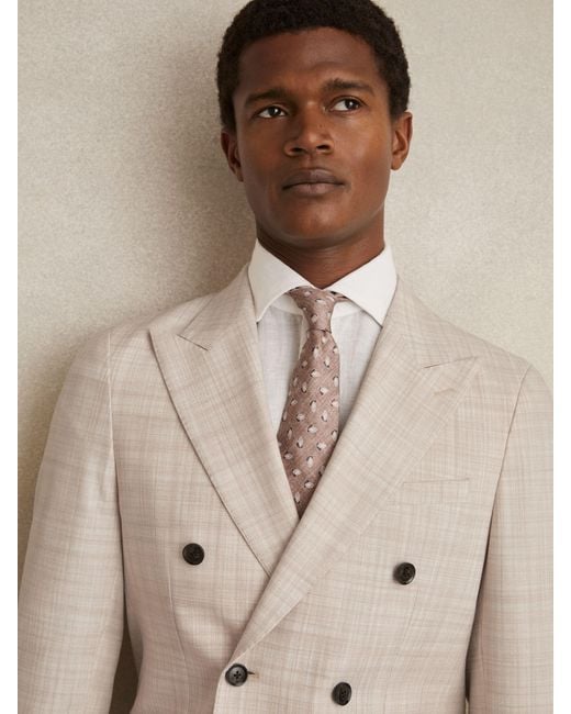Reiss Natural Belmondo - Stone Oe Belmondo Double-breasted Check Suit Blazer Regular-fit, 42 for men