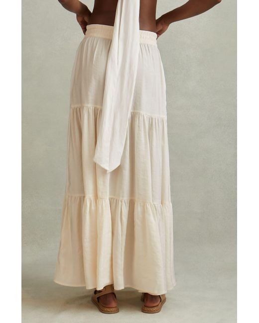 Reiss Natural Tammy - Neutral Tiered Drawstring Maxi Skirt