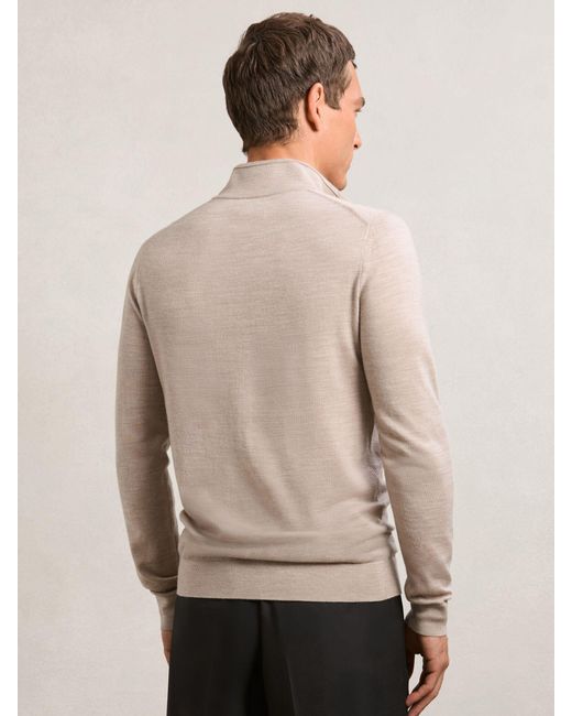 Reiss Natural Blackhall - Wheat Melange Merino Wool Zip Neck Jumper, S for men