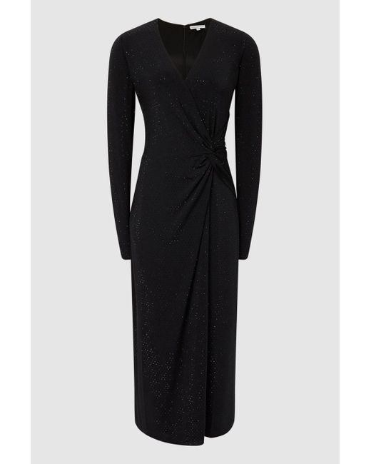Reiss Tenaya - Black Halston Crystal Jersey Midi Dress, Us 6