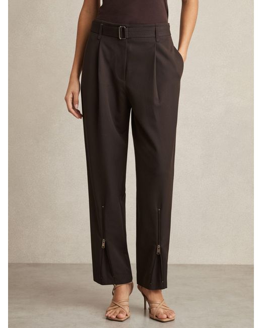 Reiss Natural Belted Zip-Leg Tapered Trousers