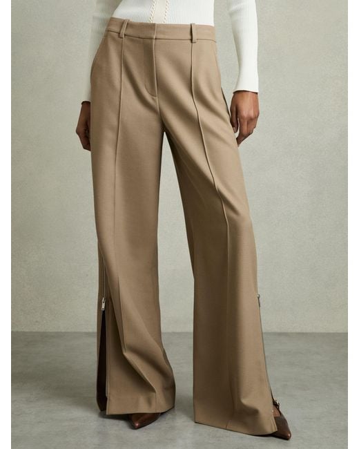 Reiss Natural Elyn - Sage Green Wide-leg Side-zip Trousers, Us 0 L