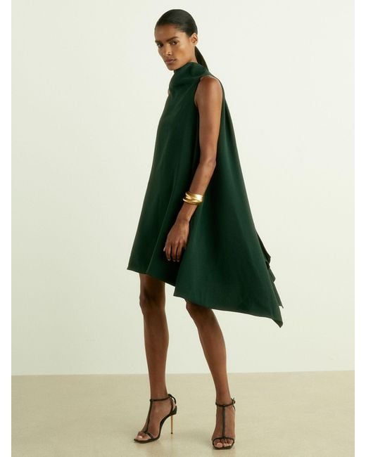 Reiss Green High-Neck Drape Back Mini Dress
