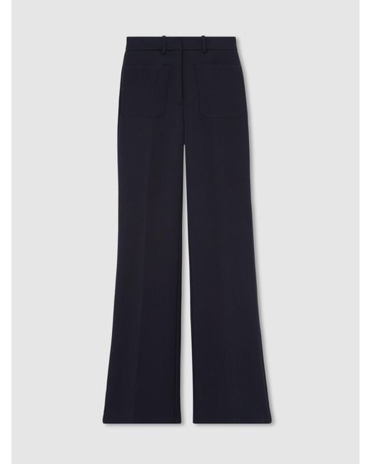 Reiss Blue Twill Patch-Pocket Flared Trousers