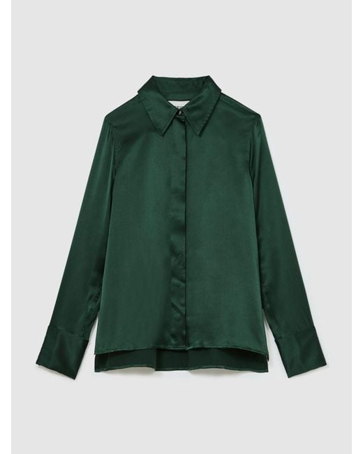 Reiss Green Silk-Satin Concealed-Placket Shirt