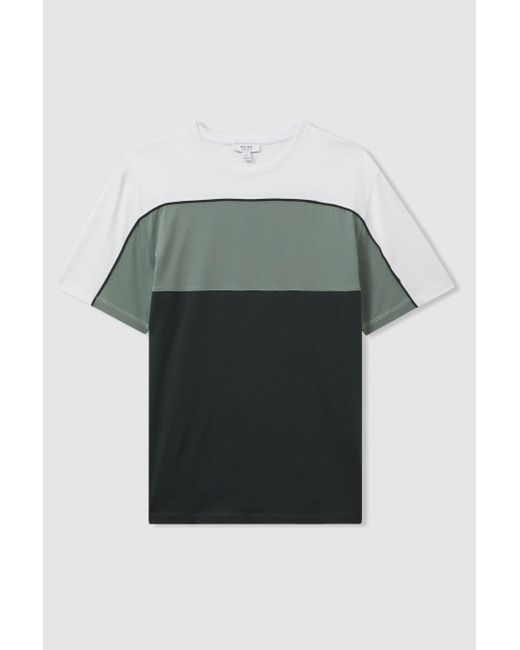 Reiss Green Dark/ Mercerised Cotton Colourblock Crew Neck T-Shirt for men