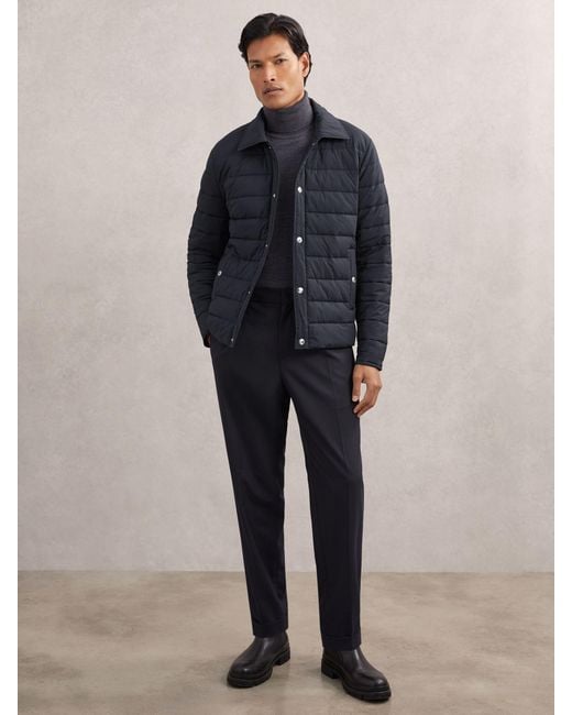 Reiss Blue Harrison - Navy Quilted Hybrid Press-stud Jacket, Xxl for men