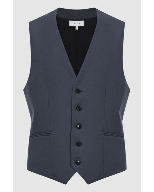 Reiss Fine - Airforce Blue Five Button Wool Slim Fit Waistcoat for men