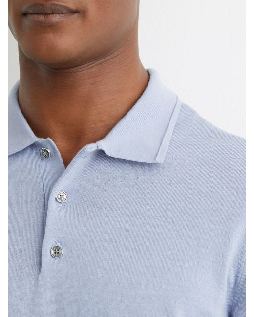 Reiss Blue Merino Wool Short-Sleeve Polo Shirt for men
