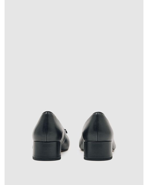 Reiss Black Leather Block Heel Ballerina Shoes
