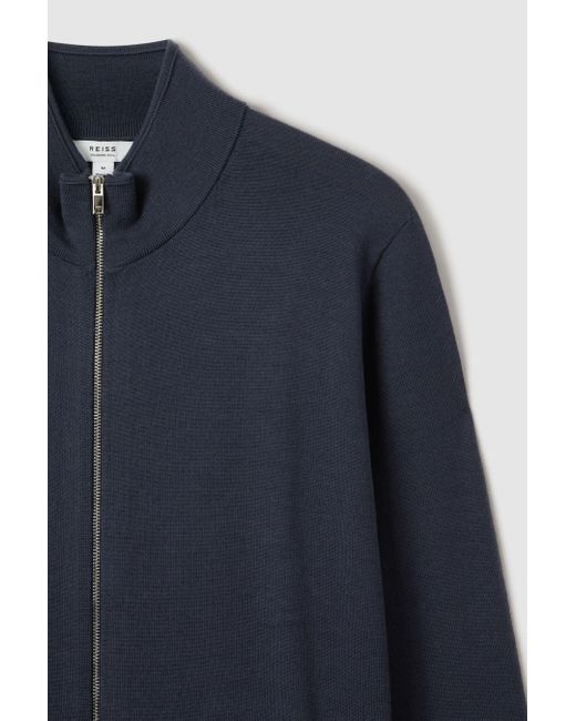 Reiss Hampshire - Blue Smoke Merino Wool Funnel-neck Jacket for men