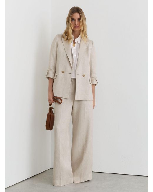 Reiss Natural Linen-Blend Textured Double-Breasted Blazer