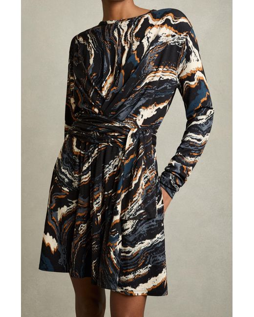 Reiss Natural Abstract Print Tie-Waist Mini Dress