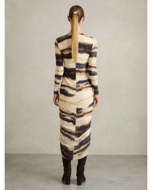 Reiss Natural Georgia Dress Lyocell Abstract Print, Neutral