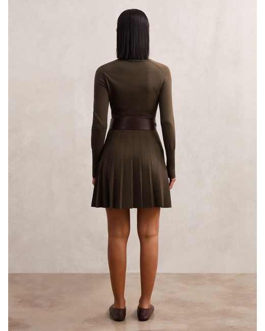 Reiss Black Knitted Belted Skater Mini Dress