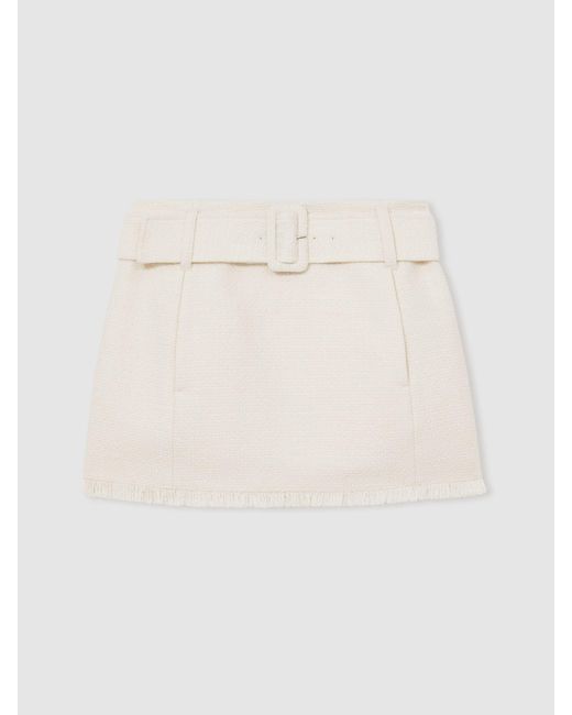 Reiss Natural Bouclé Belted Mini Skirt With Wool And Cotton